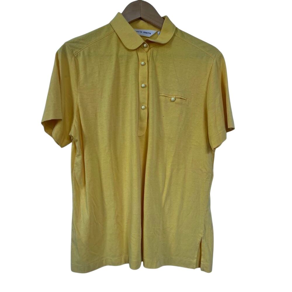 Vintage David Smith Mustard Yellow Golf Polo round Buttons Size L